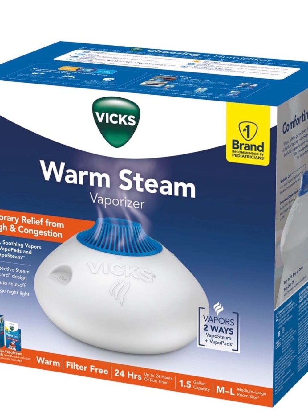 Vicks Warm Steam Vaporizer - White with Blue Accents